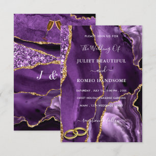 Purple and Gold Glitter Marble Wedding Invitation