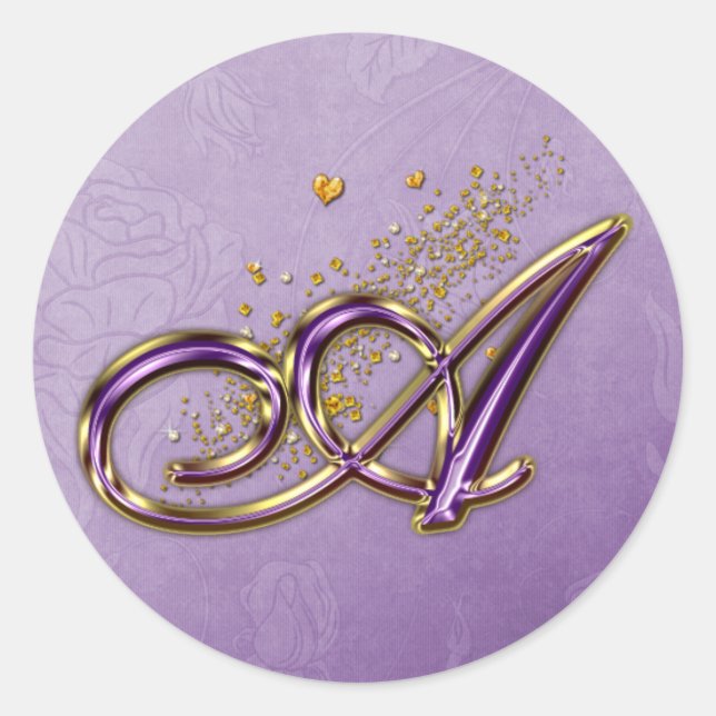 Purple and Gold Glitter Monogram A Sticker (Front)