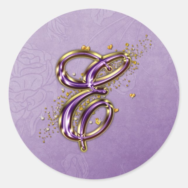 Purple and Gold Glitter Monogram E Sticker (Front)