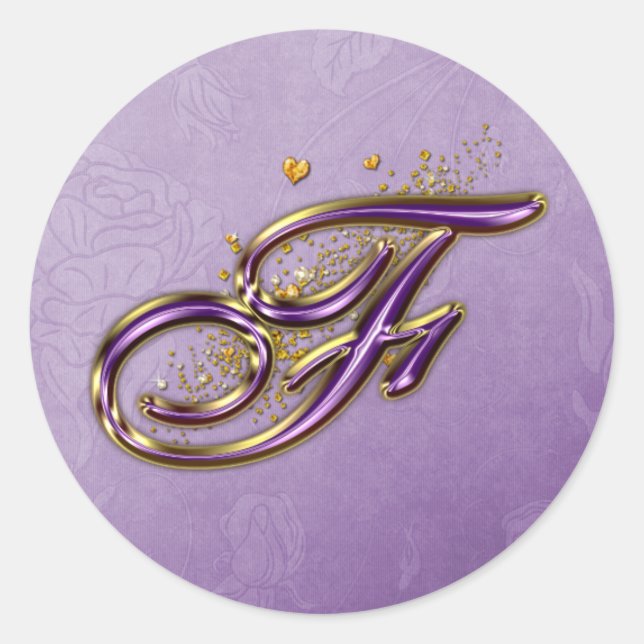Purple and Gold Glitter Monogram F Sticker (Front)