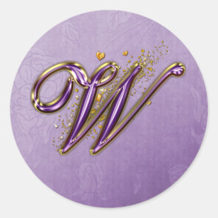 Purple and Gold Glitter Monogram W Sticker