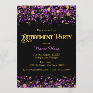 Purple and Gold Glitter Retirement Party Invitation