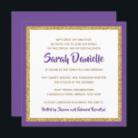 Purple and Gold Glitter Square Bat Mitzvah Invitation<br><div class="desc">This trendy Bat Mitzvah invitation features sparkling faux glitter layered against a solid colour background.  Use the template form to add your own information.  The "Customise" feature can be used to change the font style,  colour and layout.</div>