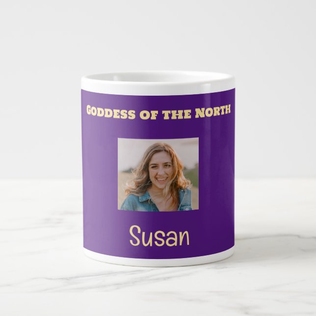 Purple and Gold Goddess of the North Custom Photo  Large Coffee Mug (Front)