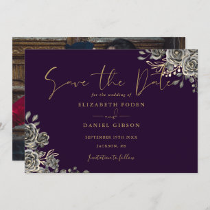 Purple And Gold Gothic Floral Photo Wedding Save The Date