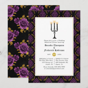 Purple and Gold Gothic Wedding Rehearsal Dinner Invitation