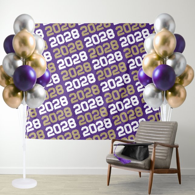 Purple and Gold Graduation Backdrop Tapestry (Purple and Gold Repeating Class Year Graduation Party Backdrop)