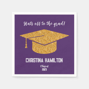 Purple and Gold Graduation Cap Napkin