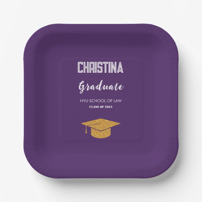 Purple and Gold Graduation Cap Paper Plate (Front)