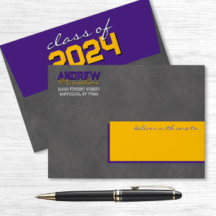 Purple and Gold Graduation Chalkboard Envelopes