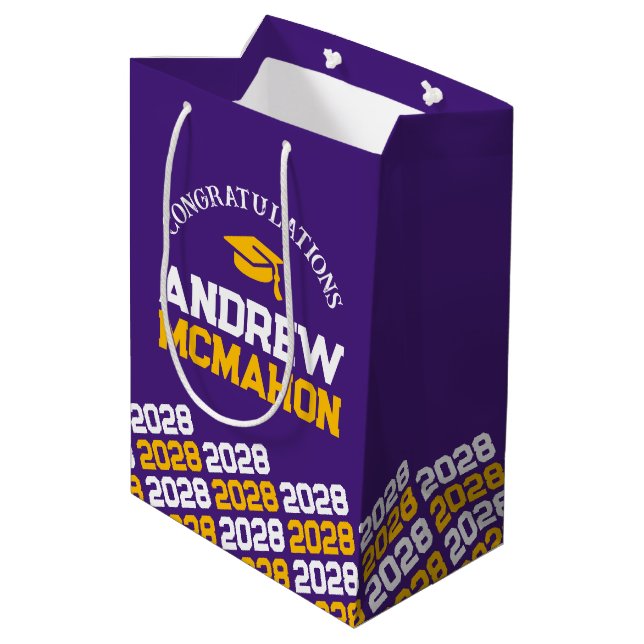 Purple and Gold Graduation Class Year Medium Gift Bag (Back Angled)