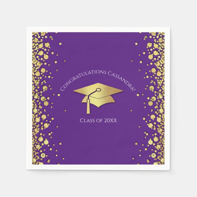 Purple and Gold Graduation Napkin (Front)