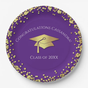 Purple and Gold Graduation Paper Plate