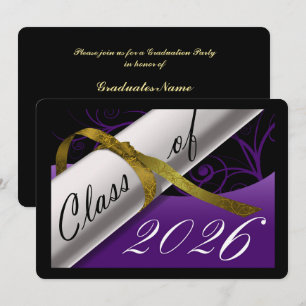 Purple and Gold Graduation Party Invitation