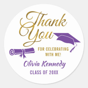 Purple And Gold Graduation Party Thank You Favor Classic Round Sticker