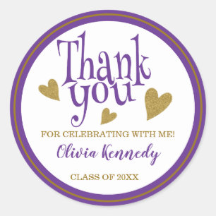 Purple And Gold Graduation Party Thank You Favour  Classic Round Sticker