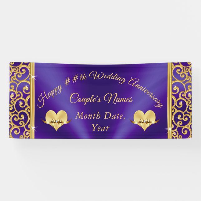 Purple and Gold Happy Wedding Anniversary Banners (Horizontal)