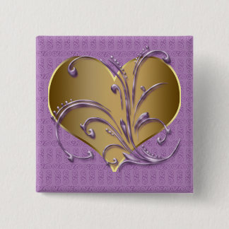 Purple And Gold Heart 15 Cm Square Badge