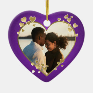 Purple and Gold Hearts Frame Ceramic Tree Decoration