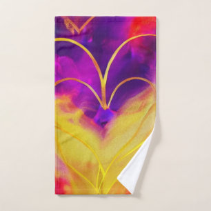 Purple and Gold Hearts Hand Towel
