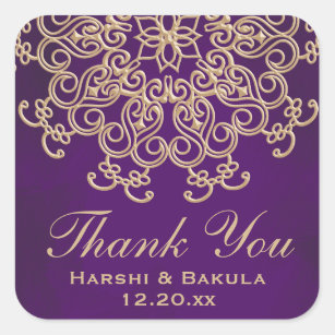 PURPLE AND GOLD INDIAN INSPIRED THANK YOU LABEL