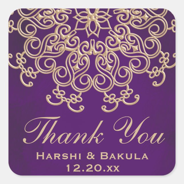 PURPLE AND GOLD INDIAN INSPIRED THANK YOU LABEL (Front)