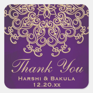 PURPLE AND GOLD INDIAN INSPIRED THANK YOU LABEL