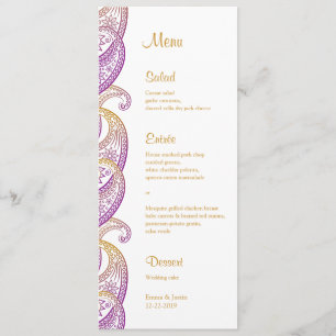 Purple and Gold Indian Paisley Wedding Menu