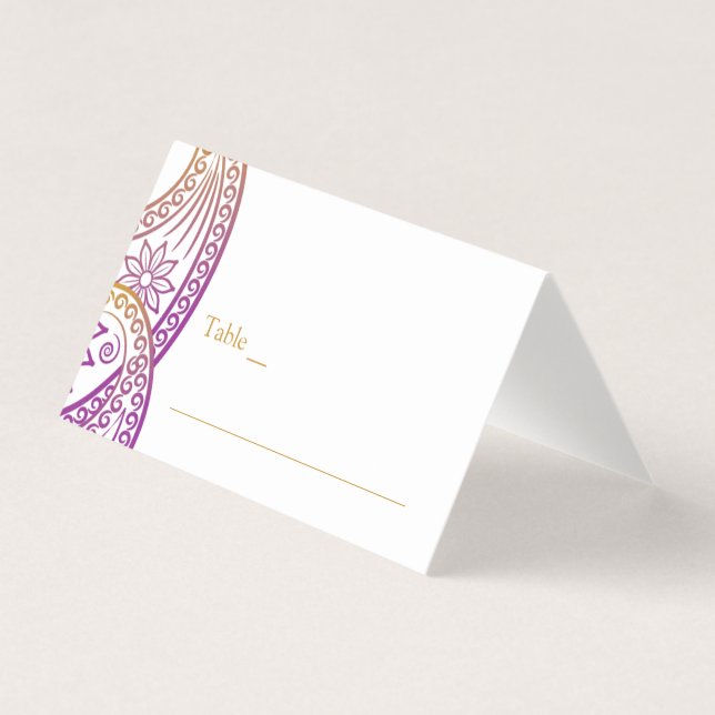 Purple and Gold Indian Paisley Wedding Place Card (Front)