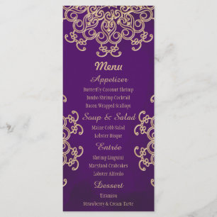 Purple and Gold Indian Style Menu Cards