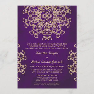 PURPLE AND GOLD INDIAN STYLE WEDDING INVITATION