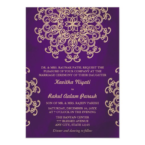 Image of PURPLE AND GOLD INDIAN STYLE WEDDING INVITATION