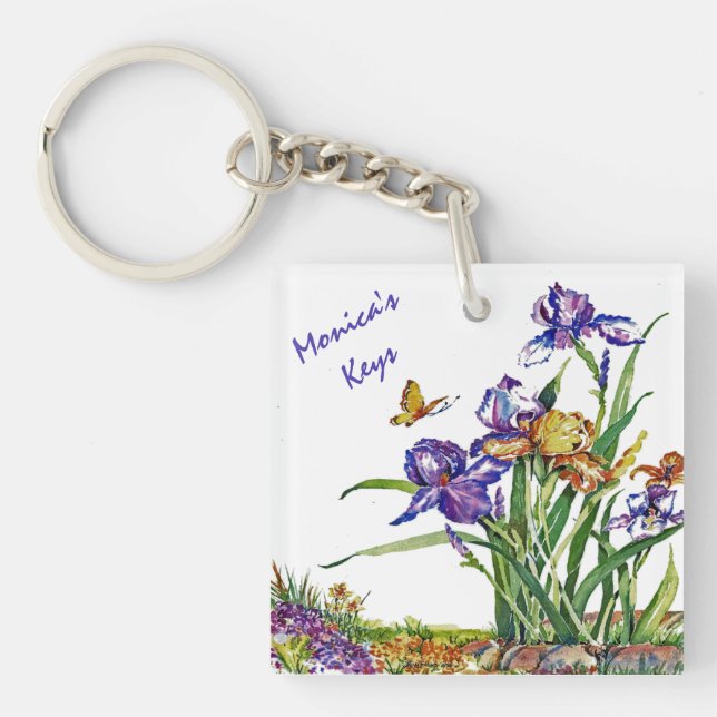 Purple and Gold Irises - Transparent Key Ring (Front)