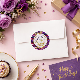 Purple and Gold Jewelled Strata 70th Birthday Classic Round Sticker