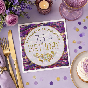 Purple and Gold Jewelled Strata 75th Birthday Napkin