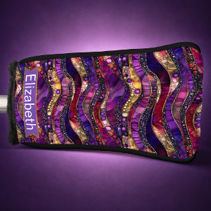 Purple and Gold Jewelled Strata Personalised Golf Head Cover
