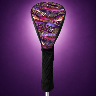 Purple and Gold Jewelled Strata Personalised Golf Head Cover