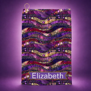 Purple and Gold Jewelled Strata Personalised Golf Towel