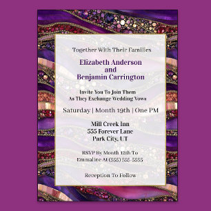 Purple and Gold Jewelled Strata Wedding Invitation