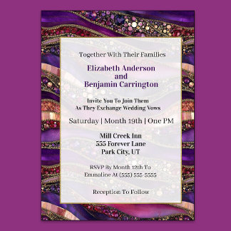Purple and Gold Jewelled Strata Wedding Invitation