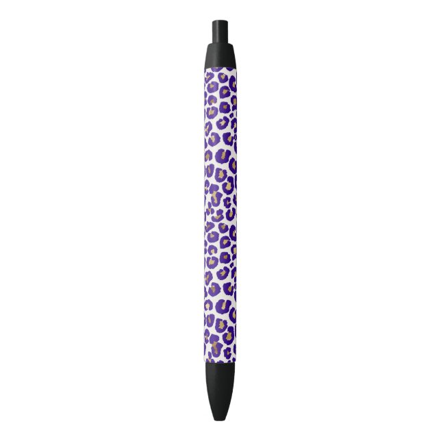 Purple and Gold Leopard Pattern Black Ink Pen (Front Vertical)