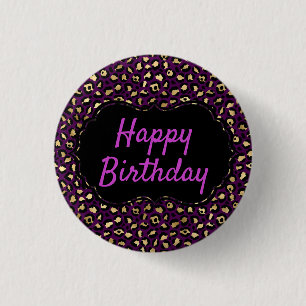 Purple and Gold Leopard Print Birthday 3 Cm Round Badge