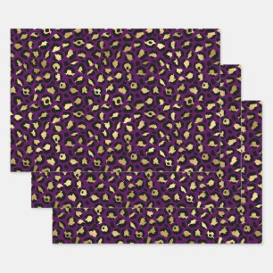 Purple and Gold Leopard Print Wrapping Paper Sheet