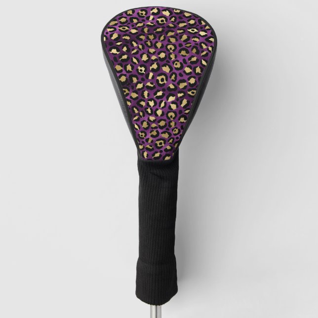 Purple and Gold Leopard Series Design 1 Golf Head Cover (Front)