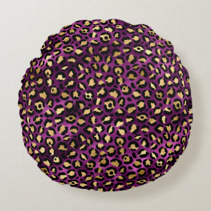 Purple and Gold Leopard Series Design 1 Round Cushion