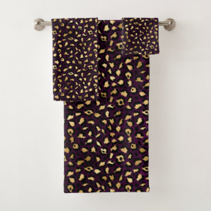 Purple and Gold Leopard Series Design 2 Bath Towel Set