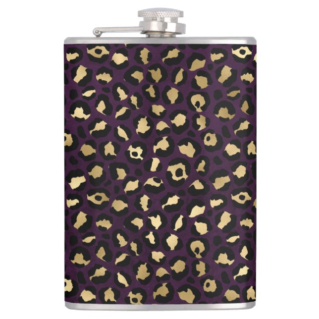 Purple and Gold Leopard Series Design 2 Hip Flask (Front)