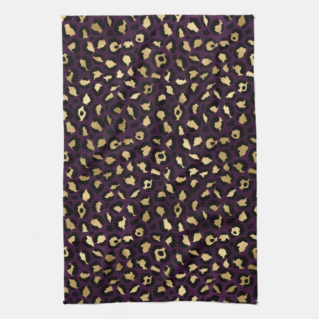 Purple and Gold Leopard Series Design 2 Tea Towel (Vertical)