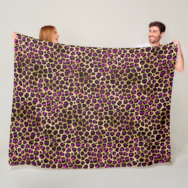 Purple and Gold Leopard Series Design 4 Fleece Blanket (In Situ)