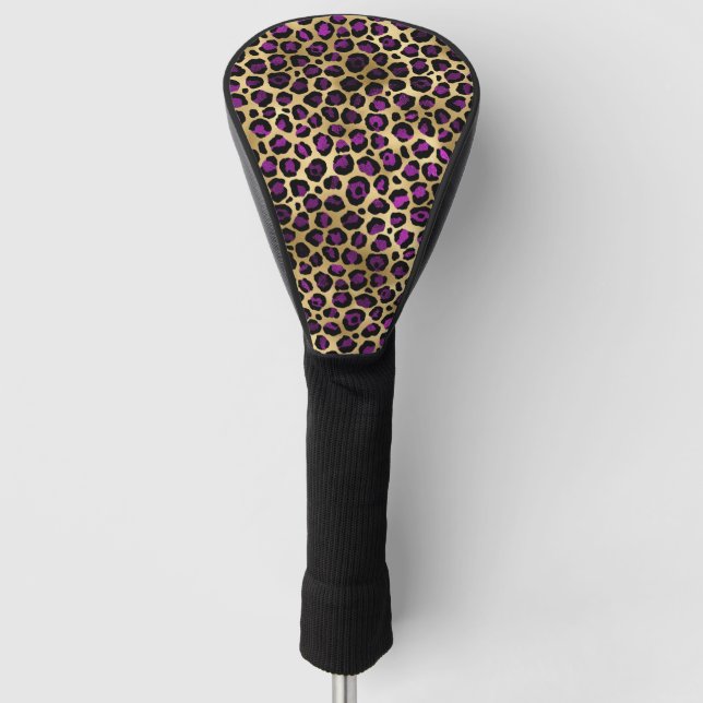 Purple and Gold Leopard Series Design 4 Golf Head Cover (Front)